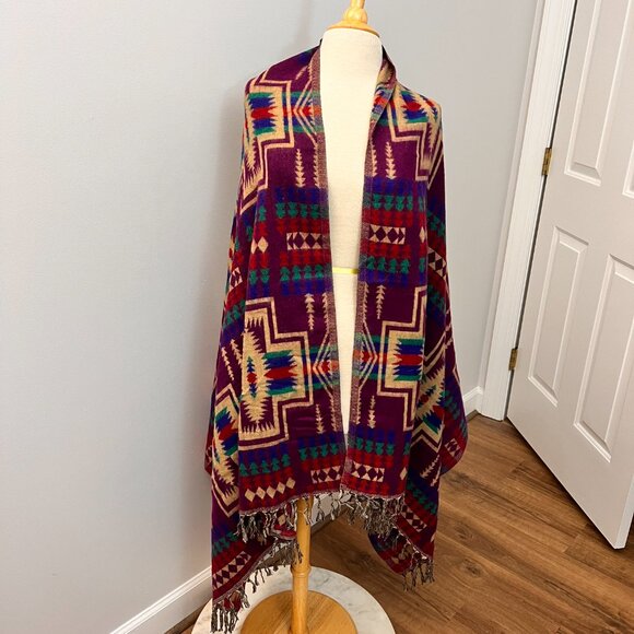 Mexicali Blues Reversible Tan Purple Western Indian Aztec Blanket Scarf - Picture 14 of 14